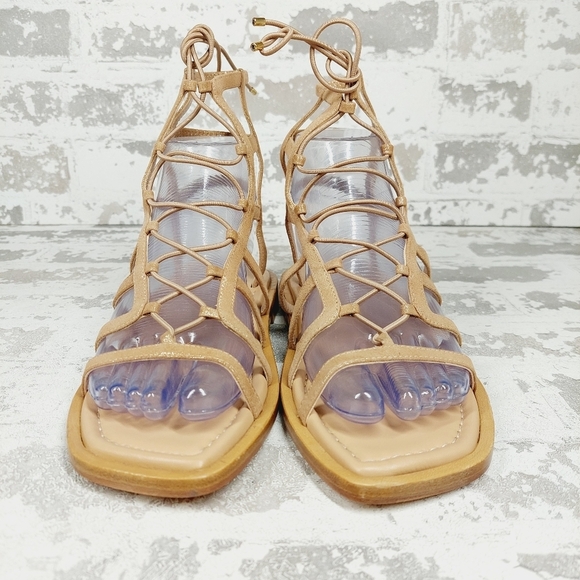 New STUART WEITZMAN Strappy Padded Kora Square Toe Block Heel Lace-Up Sandal A91 - Picture 3 of 11